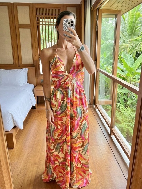 FARM Rio Dresses & Skirts - FARM Rio x Anthropologie Plunge-Neck Tropical Print Maxi Dress Size Medium NWT
